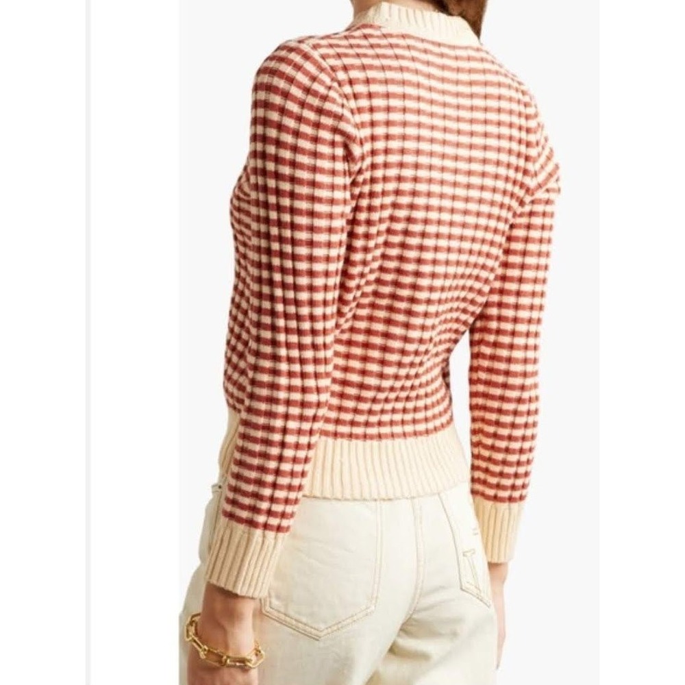 THE GREAT.‎ The Mini Striped Pullover Sweater Red Cream Ribbed Cotton Blend Sz 1 - Picture 9 of 14